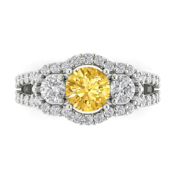 2.16 ct Round Cut Simulated Yellow Diamond 3 Stone 14K White Gold Womens Engagement Ring