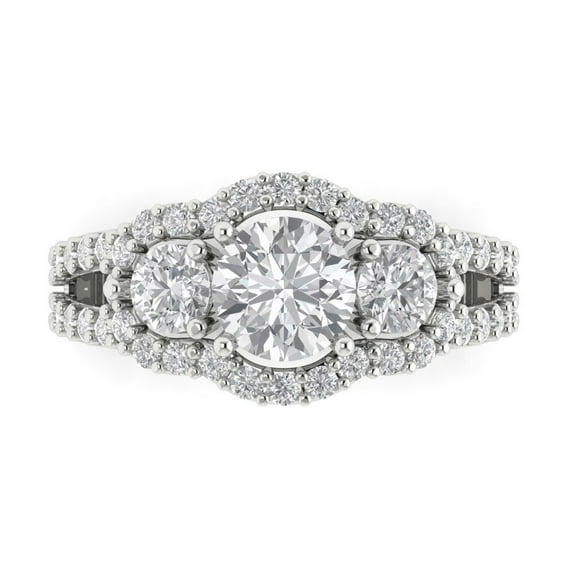 2.16 ct Round Cut White Sapphire 3 Stone 18K White Gold Womens Engagement Ring