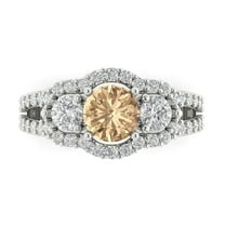 2.16 ct Round Cut Yellow Moissanite 3 Stone 14K White Gold Womens Engagement Ring