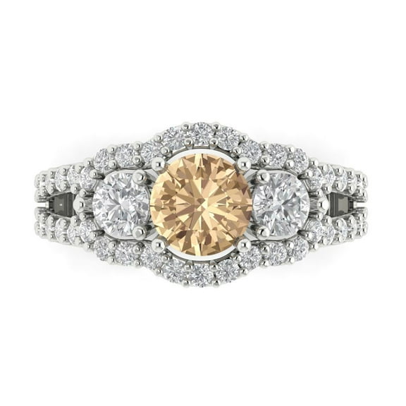 2.16 ct Round Cut Yellow Moissanite 3 Stone 14K White Gold Womens Engagement Ring