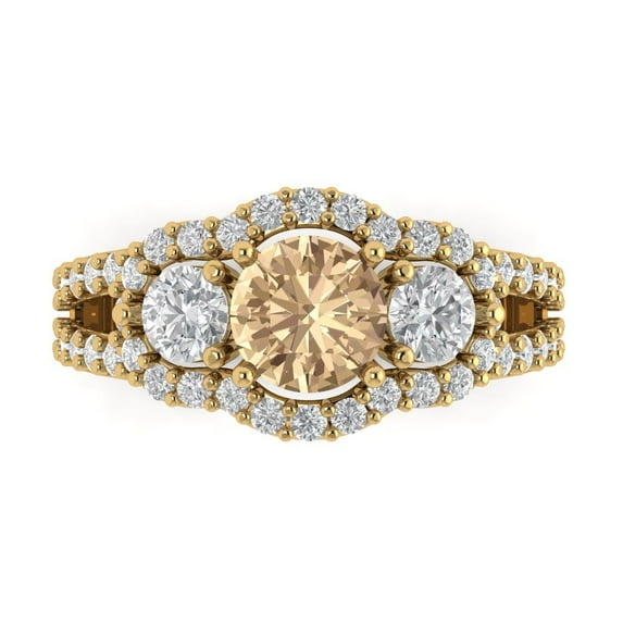 2.16 ctw 3 Stone Anniversary Ring for Women | Round Cut Yellow Moissanite | Hyperallergenic Solid 18K Yellow Gold