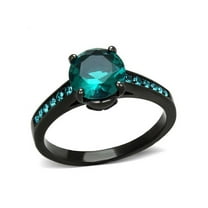 2.16Ct Blue Green Zirconia Black Stainless Steel Engagement Ring Women's Size 10