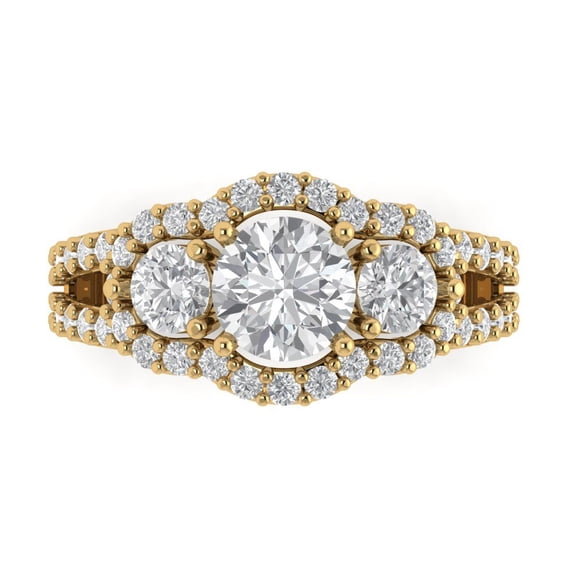 Three-Stone Engagement Ring for Women - 2.16ct Moissanite in 14K Yellow Gold Promise Ring