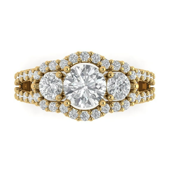 Three-Stone Engagement Ring for Women - 2.16ct Moissanite in 14K Yellow Gold Promise Ring