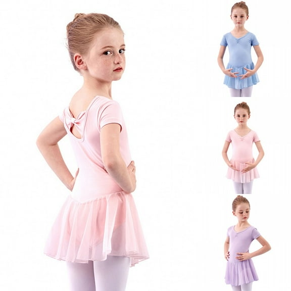 2-16T Teens Girls Ballet Leotards with Skirt, Esho Toddler Big Girl Short Sleeve Dance Dress Gymnastic Ballerina Dancewear