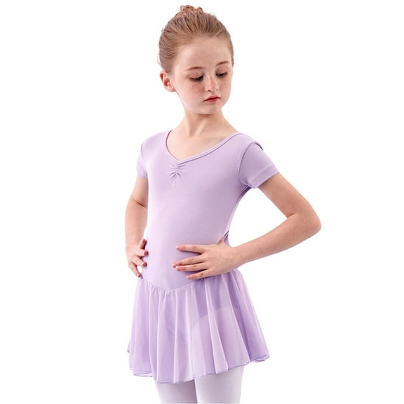 2-16T Teens Girls Ballet Leotards with Skirt, Esho Toddler Big Girl Short Sleeve Dance Dress Gymnastic Ballerina Dancewear