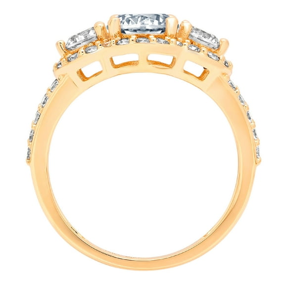 2.16 ct Round Cut Simulated Blue Diamond Three-Stone Engagement Ring for Women in 18K Yellow Gold