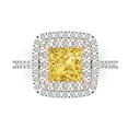 thumbnail image 1 of Clara Pucci 14K White/Rose Gold Solid Gold Yellow Halo Anniversary Ring for Women - 2.07 cttw Princess Cut, 1 of 8