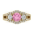 thumbnail image 1 of 2.16 ctw 3 Stone Anniversary Ring for Women | Round Cut Simulated Pink Diamond | Hyperallergenic Solid 18K Yellow Gold, 1 of 5