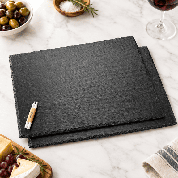 2 16x12in Large Slate Cheesedsd Tray Serving Stone Platter Pacemat With 2 Chalksmas