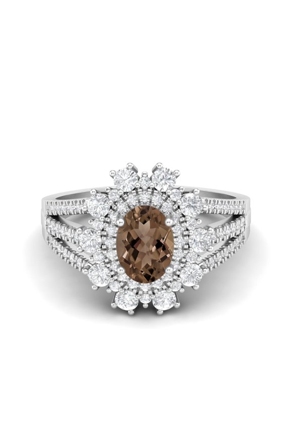 2.17 Ctw Oval Smoky Quartz 925 Sterling Silver Trio Split Shank Accents Valentines Day Gifts Ring