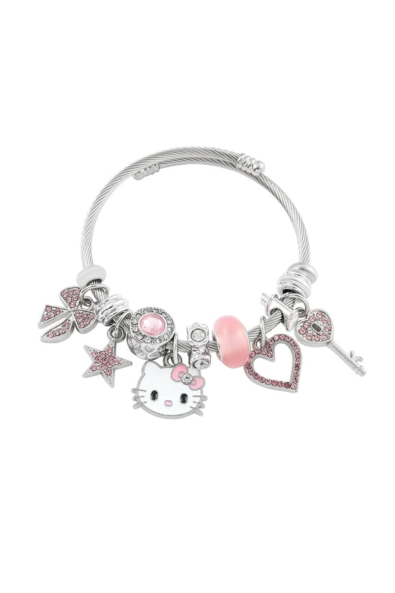 2.17" Hello Anime Kitty Charm Bracelet Jewelry - Family Cartoon Charm Bracelet Gifts for Women Girl - Ages 3+