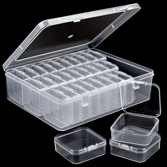 2.17 Inch Clear Plastic Bead Organizer Cases, Small Boxes, 30-Pack