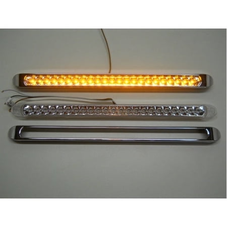 (2) 17" Slim Clear Amber 23 SMD LED Marker Turn Signal Lights / Chrome Bezels