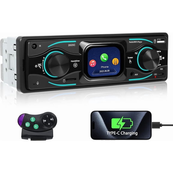 2.17" Touch Screen Bluetooth Single Din Car Stereo Audio 12V MP3 Player Support FM Radio/MP3/SD/AUX-IN/USB/EQ/Quick Charge/Colorful Lights