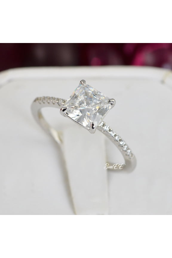 2.17ct Princess Cut Bridal Wedding Engagement Ring Diamond Simulated 925 Sterling Silver Anniversary Ring SKU:00149
