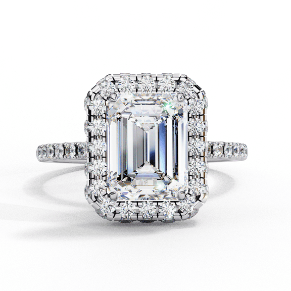 2.18 CT Emerald Cut Lab Grown Diamond Halo With Pave Set Wedding Ring, Emerald Shape Engagement Ring, Anniversary Promise Ring For Women
