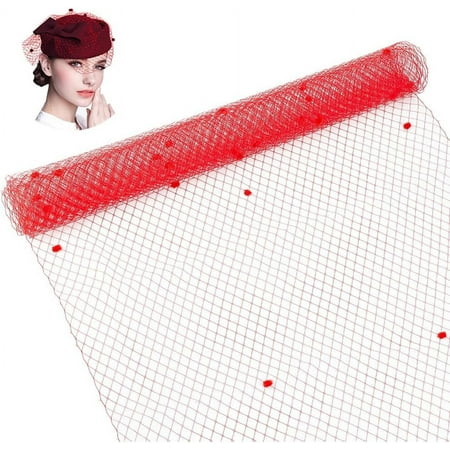 2.18 Yards Birdcage Veil Netting Fabric 17.7inch Wide Russian Millinery Netting Organza Tulle Fabric Red Net Mesh Hat Veil for Wedding Dress Decoration Red