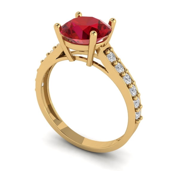 2.18 ct Brilliant Round Cut VVS1 Ruby 14k Yellow Solid Gold Solitaire with Accents Wedding Bridal Anniversary Engagement Ring size 7.25