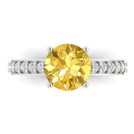 Solitaire with Accents Engagement Ring for Women - 2.3ct Simulated Yellow Diamond in 14K White Gold Promise Ring