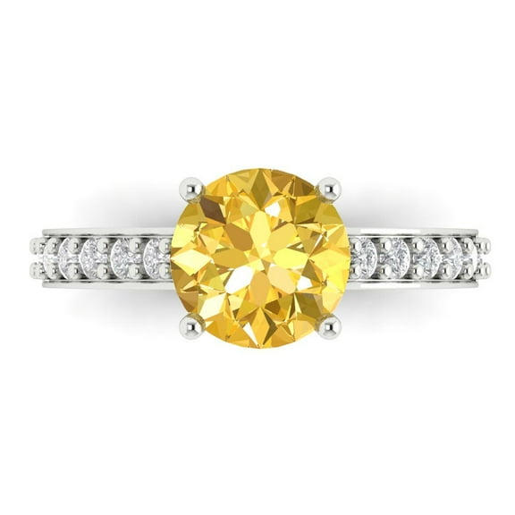 Solitaire with Accents Engagement Ring for Women - 2.3ct Natural Citrine in 18K White Gold Promise Ring