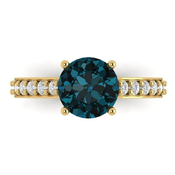 Solitaire with Accents Engagement Ring for Women - 2.3ct Natural London Blue Topaz in 14K Yellow Gold Promise Ring