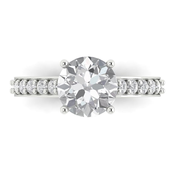 Clara Pucci 14K White Gold 2.3ct Clear Solitaire with Accents Ring