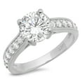 thumbnail image 1 of 2.18 ct Round Cut Genuine Cultured Diamond VS1-VS2 J-K 14K White Gold Promise Wedding Statement Engagement Designer Ring W/ Crystal side stones size 3.5, 1 of 7