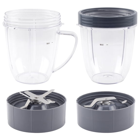 2 18 oz Short Cups, Flat and Extractor Blades Replacement Parts Compatible with NutriBullet 600W 900W NB-101B NB-101S NB-201
