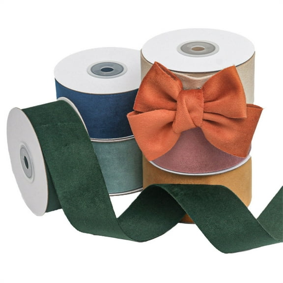 2×180in Double-Sided Velvet Ribbon - Soft Flocking DIY Ribbon for Christmas Gift Wrapping Crafts Hair Accessories Jewelry Making, Premium Velvet Fabric for Holiday Decor Party Favors, D
