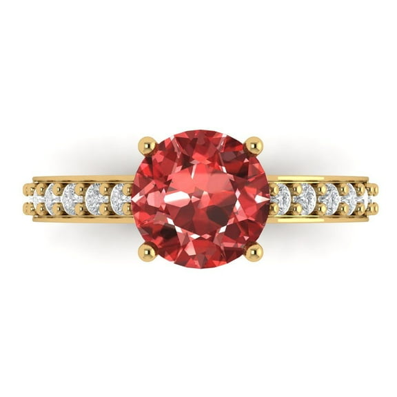 2.3 ct Round Cut Natural Garnet Solitaire with Accents Engagement Ring for Women in 14K Yellow Gold