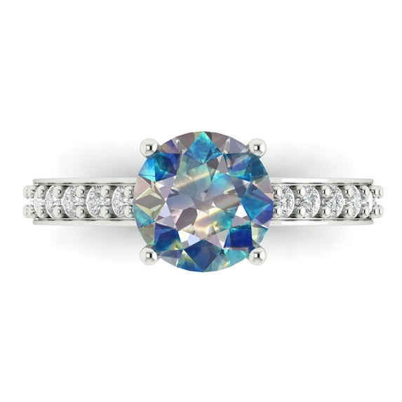 2.3 ctw Solitaire with Zirconia Diamond Accents Anniversary Ring for Women | Round Cut Blue Moissanite | Hyperallergenic Solid 14K White Gold