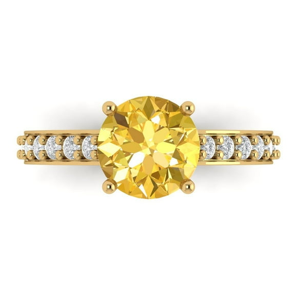 Clara Pucci 14K Yellow Gold Solid Gold Yellow Solitaire with Accents Anniversary Ring for Women - 2.3 cttw Round Cut