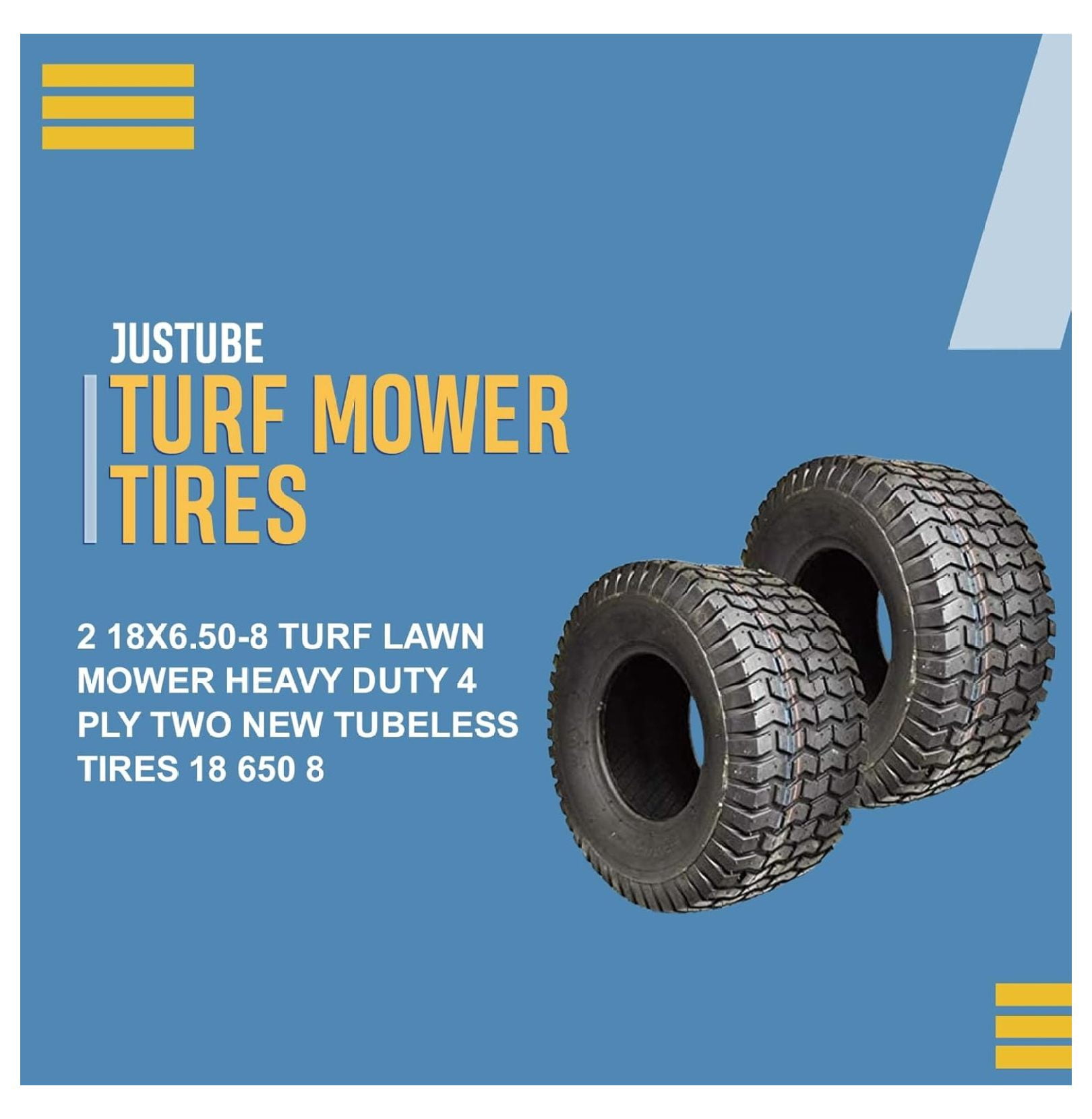 2 18x6.50-8 Turf Lawn Mower Heavy Duty 4 Ply Two New Tubeless Tires 18 ...