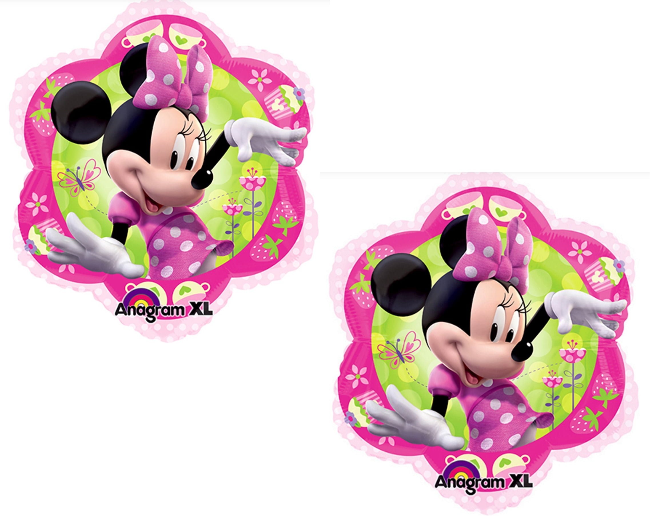 (2) 19" MINNIE MOUSE Pink Polka Dots Bow Flower Shaped Party Mylar Balloons
