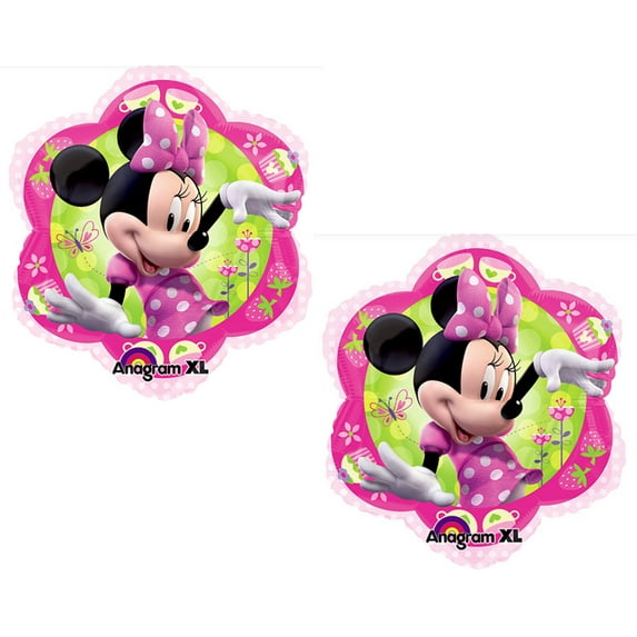 (2) 19" MINNIE MOUSE Pink Polka Dots Bow Flower Shaped Party Mylar Balloons