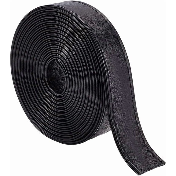2.19 Yard Black Leather Strap with Stitching 0.79 Inch Flat Imitation Leather Strip Double Side Leather Straps for Crafts DIY Projects Clothing Traction Ropes Belt Black DIY