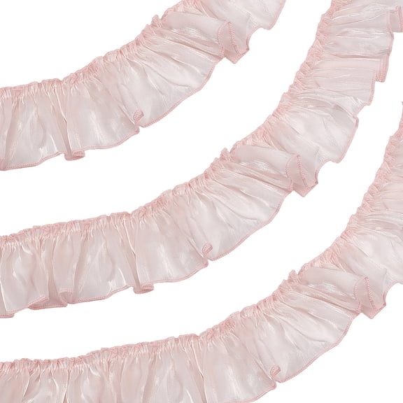 2.19 Yards 2.75 Inch Pink Pleated Lace Trim Pearlescent Satin Tulle Decorative Ruffled Edging Organza Silk Laces Trims DIY