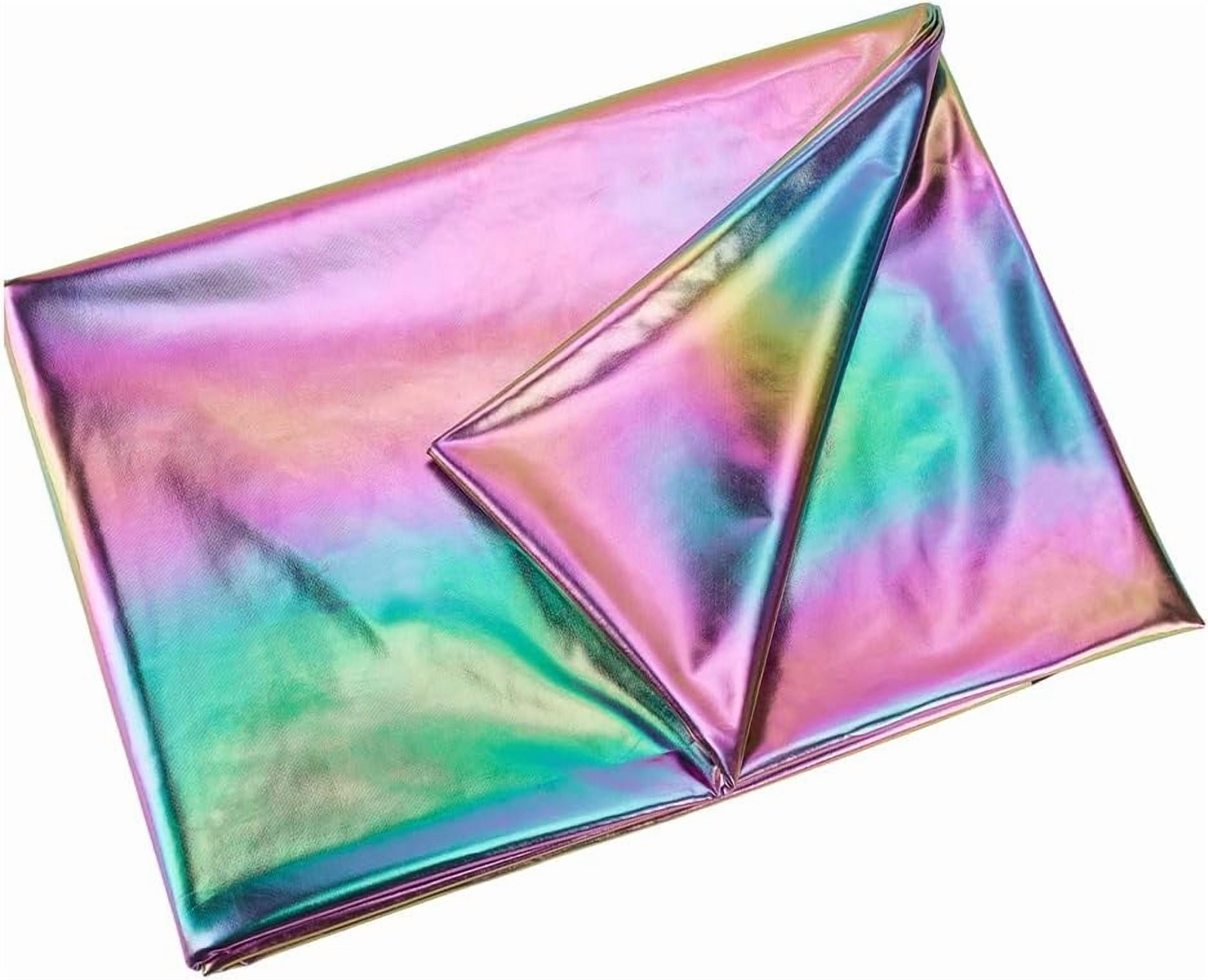 2.19 Yards Metallic Foil Lame Spandex Fabric 60.63 Inch Wide Rainbow 4-Way Stretch Iridescent Hologram