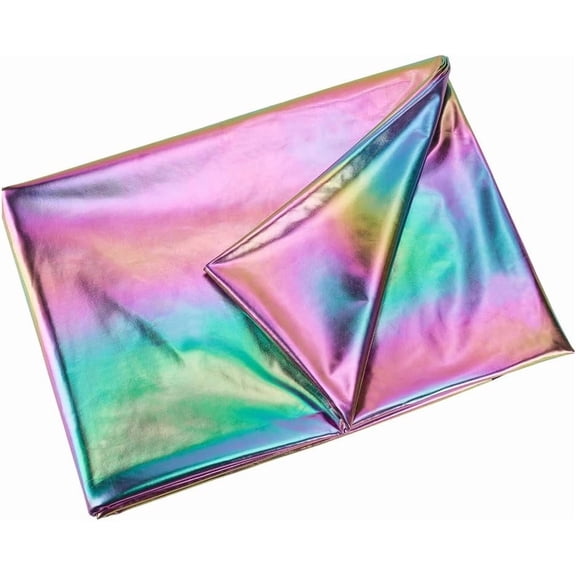 2.19 Yards Metallic Foil Lame Spandex Fabric 60.63 Inch Wide Rainbow 4-Way Stretch Iridescent Hologram