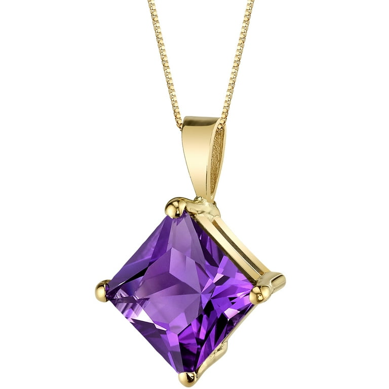 2.19 ct Princess Cut Purple Amethyst Pendant Necklace in 14K Yellow Gold,  18\