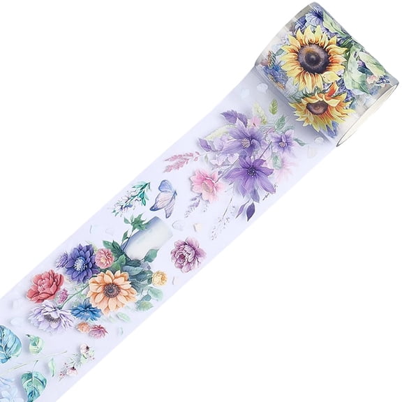 2.19Ydsx2.36In PET Tape Sunflower Clear Flower Floral Journal Scrapbooking Decorative Stickers Original Vintage DIY Handbook Crafts Collage Gift Wraping