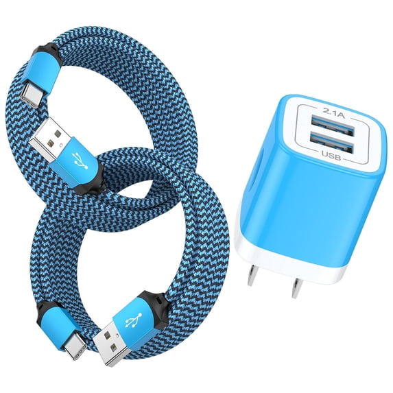 2.1A Dual Port USB C Charger Block, Fast Wall Charger Plug with 2-Pack 6FT Type C Charging Cables, Phone Charger Adapter Compatible with iPhone 17 16 15 14 Samsung Galaxy Android Phones, Blue