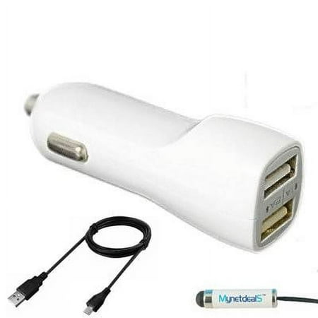 2.1Ah Car/Vehicle/DC Charger for Sony Xperia X Performance, Xperia XA (Dual USB Port, USB Charging Cable included) - White + MND Stylus