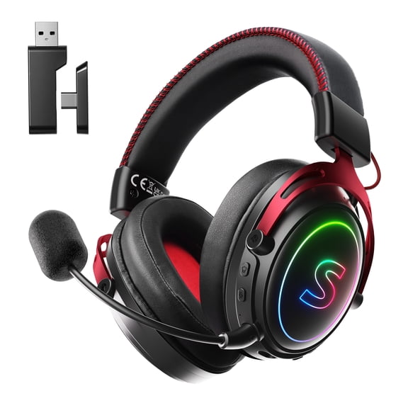 2.1GHz Wireless Gaming Headset for PS4/PS5/Xbox/Switch/PC, Bluetooth Over Ear Headphones with ENC Noise Cancelling Mic,7.0 Stereo Surround Sound, 30mm Drivers, RGB Light, 32H Battery Gaming Headphone
