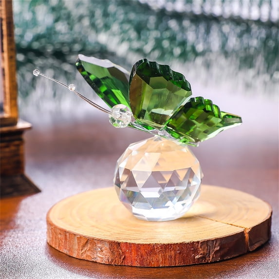 2.1IN Crystal Butterfly Figurine with Faceted Ball Base, Decorative Glass Butterfly Ornament for Home Table Decor, Perfect Collectible Gift for Desk, Shelf, and Office,Green