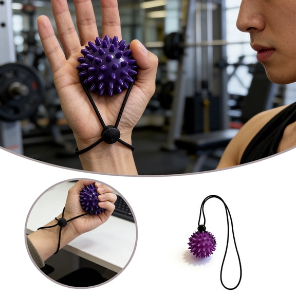 2.1In Spiky Massage Ball With Rope Hand Strength Trainer Soft Spiked Massager For Rock Climbers Rehabilitation(Purple-5.5Cm)