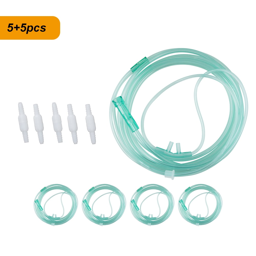 2.1M/7FT Adult Oxygen Tubing Nasal Cannula 5pcs and 5PCS Oxygen Tubing Swivel Connector