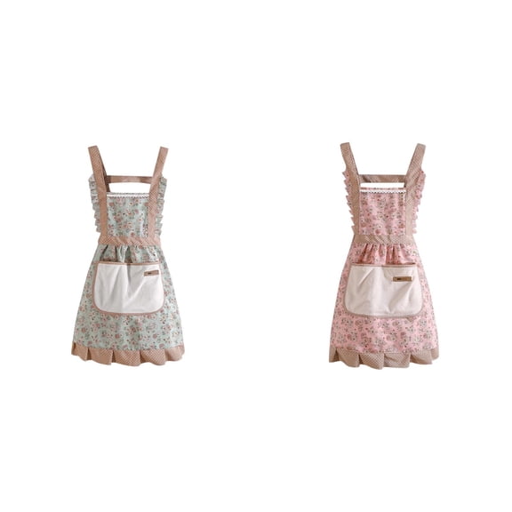 2/1PCS Aprons for Women with Pockets Adjustable Long Ties Aprons Floral Kitchen Cooking Aprons Gardening Work for Kitchen Cooking Home Baking