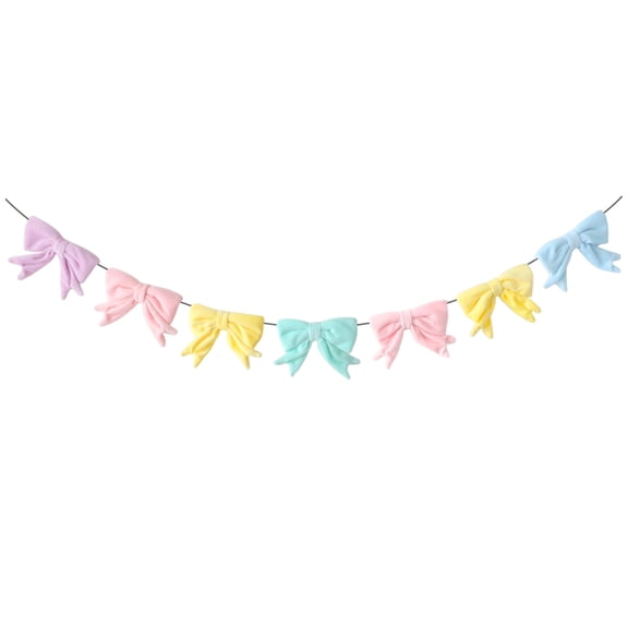 2/1PCS Easter Bow Garland Easter Spring Decorations for Home, Bow Hanging Banner Rustic Farmhouse Decoration for Mantle Wall Fireplace Indoor Outdoor Spring Decor Supplies